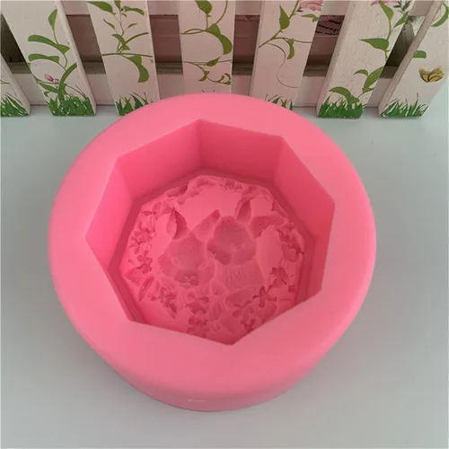 Vista 7 de Moldes de jabón de silicona con flores de conejo, fondant, chocolate, caramelo, pastel, decoración, herramientas para hornear, molde de vela, molde