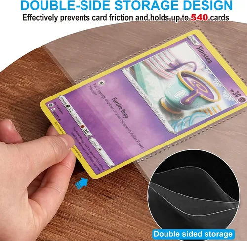 Vista 2 de ABLY 540 bolsillos de doble cara para tarjetas intercambiables, 9 bolsillos, protectores de tarjetas de juego de plástico transparente