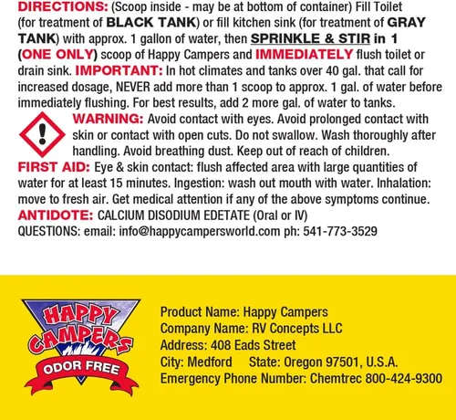 Vista 9 de Happy Campers Tratamiento orgánico Tanque contenedor RV, 18 tratamientos Controls Odors, Helps Prevent Clogs, Buildup & Sensor Issues, Black &