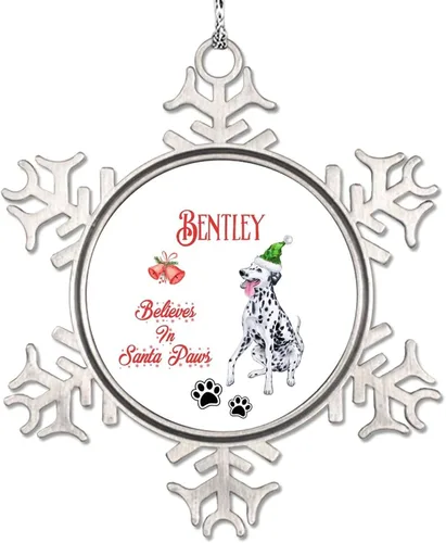 Vista 3 de Christmas Hat Dog Snowflake Ornaments Pug Dog Ornament for Christmas Tree Decor Believes in Santa Claw Metal Custom Pet Christmas Ornaments 2023