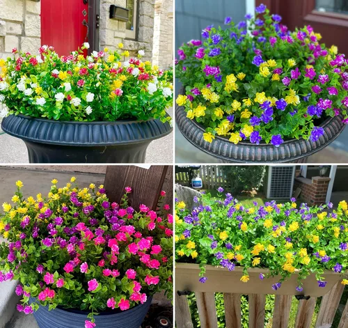 Vista 3 de 16 paquetes de flores artificiales para exteriores, resistentes a los rayos UV, plantas de boj falsas, vegetación sintética para interiores y Mezcla