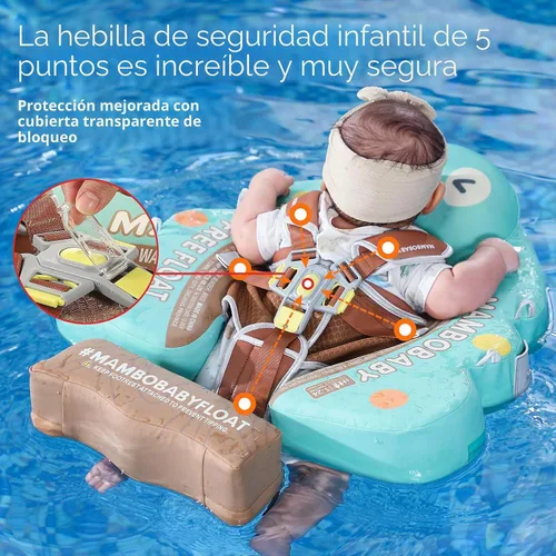 Vista 7 de Mambobaby Flotador con Toldo y Cola Nuevo Mejorado Flotador de Piscina No Inflable para Bebé Flotador de Natación Mambo Entrenador de Natación