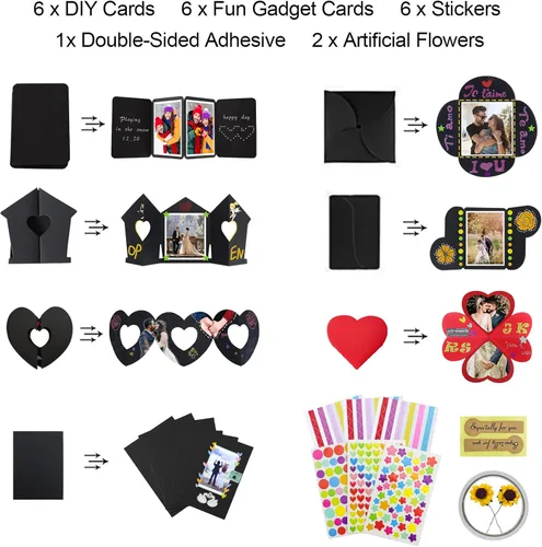Vista 6 de Vienrose Juego de caja de regalo de explosión, caja de fotos de regalo sorpresa, creativa, álbum de recortes, accesorios para parejas, regalos