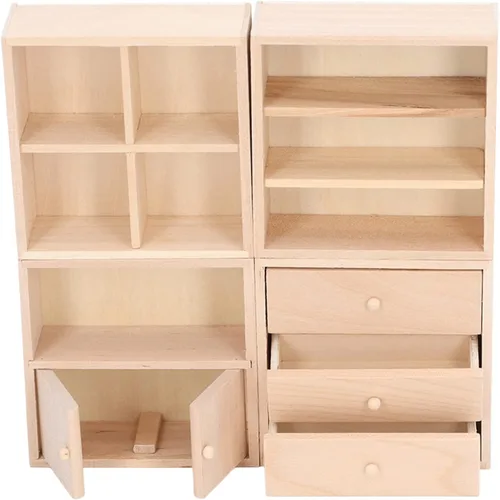 Vista 3 de Juego de 4 gabinetes de casa de muñecas de 1/12, diseño simple, práctico y realista en miniatura, casa de muñecas