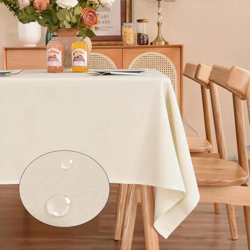 Vista 10 de Mantel rectangular de lino texturizado de 47 x 63 pulgadas, impermeable, a prueba de derrames, lavable, sin arrugas, mantel para mesa de comedor