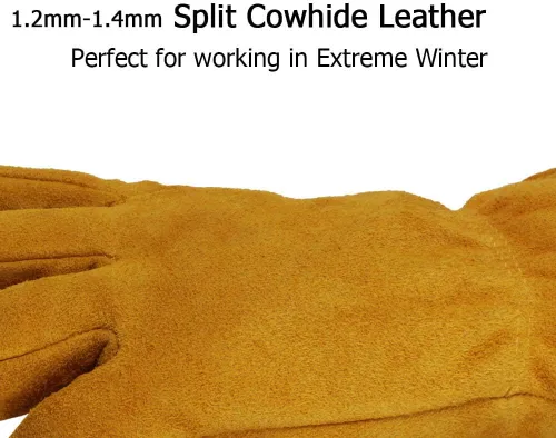 Vista 3 de OZERO 2 pares de guantes de trabajo de cuero de invierno para clima frío al aire libre: guantes cálidos con aislamiento térmico para hombres