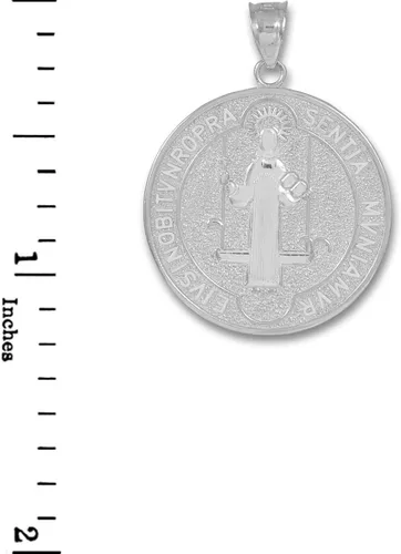 Vista 3 de Milagrosa Medalla de San Benito 10K Moneda de oro colgante Tamaño Grande color blanco