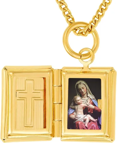 Vista 5 de LIFETIME JEWELRY Collar con medallón bíblico que sostiene fotos con 20 veces más chapado de 24 quilates que otros medallones de fotos, collar