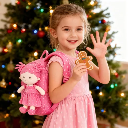 Vista 8 de Onetoo Mochila para niños pequeños, regalos de regreso a clases, mochilas para niñas y niños con muñecas de bebé ligeras y suaves en vestido