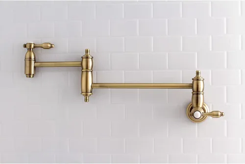 Vista 2 de Kingston Brass KS3103TAL - Grifo de cocina para relleno de olla de montaje en pared, latón antiguo