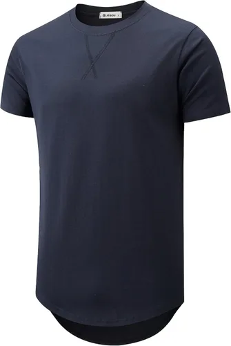 Vista 36 de KLIEGOU Camiseta larga 100% algodón para hombre, preencogida, suave 66 Gris Azul