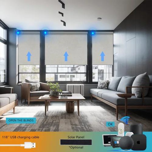 Vista 2 de Persianas motorizadas con control remoto, persianas enrollables opacas completas, funcionan con Homekit, Alexa Google Home, persianas eléctricas