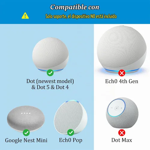 Vista 2 de PlusAcc Soporte de pared para Dot 5ª generación y Dot 4ª generación y Nest Mini, color blanco No requiere perforación, soporte de salida que