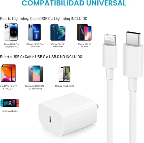 Vista 4 de Cargador rápido para iPhone, 3+3 unidades, cargador de pared USB C de 20 W con cable de carga rápida de 6 pies compatible con iPhone