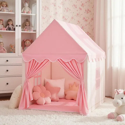 Vista 6 de Tienda de campaña para niños y niñas, gran casa de juegos de hadas para niños, castillo de princesa, tienda de campaña, juguetes de regalo