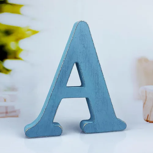 Vista 8 de Letras de madera azul rústica de 6 pulgadas, letras de madera sin terminar para pared, letras decorativas azules retro de pie, decoración de tablero