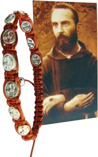 Vista 2 de San Padre Pío Medalla Devocional Ajustable Pulsera con Tarjeta de Oración Sagrada Regalo Set