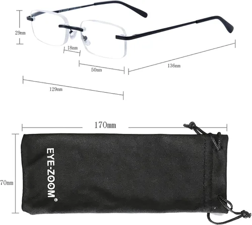 Vista 4 de Paquete de 3 gafas de lectura clásicas rectangulares con marco de metal sin montura para hombres y mujeres