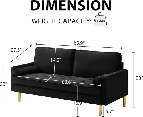 Vista 2 de Sofá Loveseat de Terciopelo, Muebles de Asientos de Amor Pequeños Modernos de Mediados de Siglo, Sofá Cómodo para Sala de Estar, Sofá Tapizado de 2