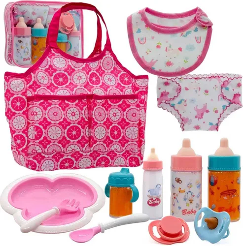 Vista 8 de Juego de 11 piezas de accesorios para muñecas de bebé, juego de 11 piezas de alimentación de muñecas con botellas de leche y jugo que desaparecen