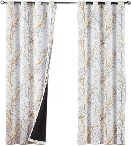 Vista 15 de FMFUNCTEX 100% Blackout Black Grey Tree Branch Curtains 54 Inch 2 Panels Negro