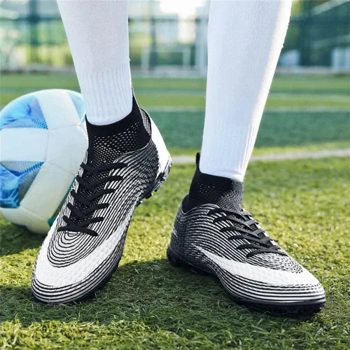 Vista 6 de Botas de fútbol para hombre, ligeras, transpirables, firmes, para exteriores, interiores, escuela, juego, entrenamiento