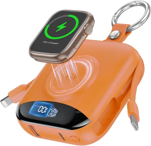 Vista 9 de Cargador portátil, 10,000 mAh, 22,5 W, banco de energía de carga rápida con cables integrados, paquete de baterías esenciales de viaje con pantalla