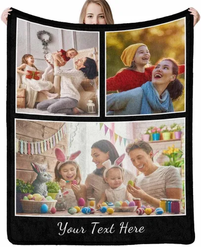 Vista 9 de InterestPrint Manta personalizada con nombre, 6 fotos, manta personalizada para aniversario, boda, para marido, esposa, amantes, 6 tamaños