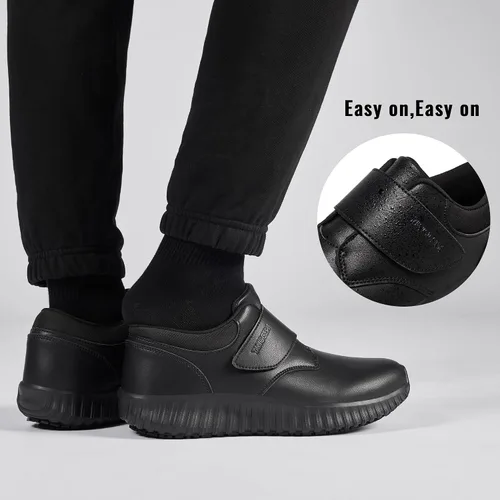 Vista 6 de Zapatos de trabajo antideslizantes negros para hombres Servicio de alimentos Restaurante Deslizamiento en el zapato resistente al agua