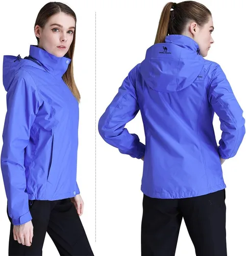 Vista 5 de CAMEL CROWN Chaqueta impermeable ligera para mujer, rompevientos con capucha para exteriores, senderismo, escalada, viajes, Camel