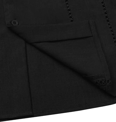 Vista 5 de Camisa de manga corta de lino para hombre de DEMEANOR, camisa guayabera cubana con botones, camisa casual de verano para la playa, la vacación