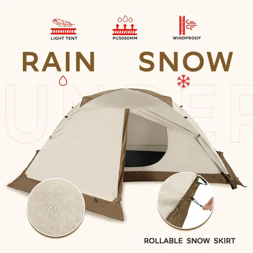 Vista 3 de Carpa para 1/2 personas para mochilero para 4 estaciones - Tienda de campaña impermeable para invierno para una persona, equipo de camping ligero