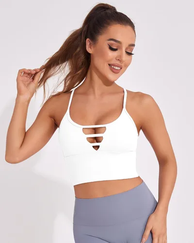 Vista 5 de AngiMelo Longline - Brasier deportivo para mujer, camisola para entrenamiento, yoga, camiseta corta con tirantes acolchados, camisetas sin mangas