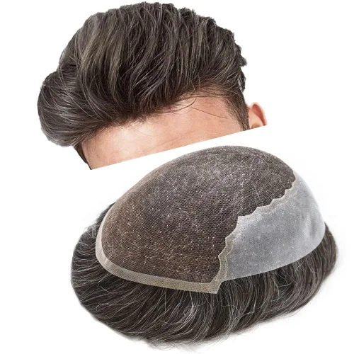 Vista 22 de Toupee para hombres, sistemas de reemplazo de cabello francés, encaje frontal, nudos blanqueados, línea capilar natural, encaje con piezas
