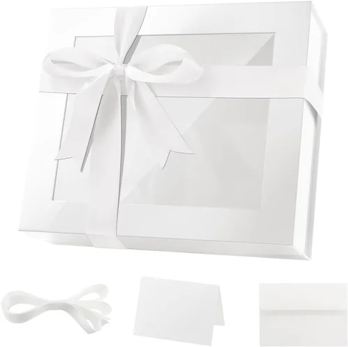 Vista 44 de PACKQUEEN Caja de regalo grande negra con ventana, 13.5 x 9 x 4.1 pulgadas, caja de regalo transparente para regalo, contiene cinta, tarjeta, caja