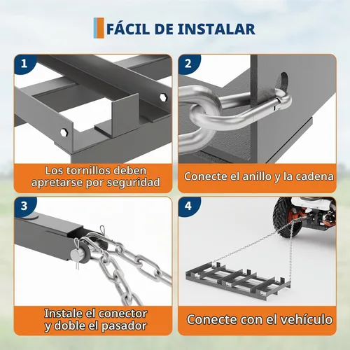 Vista 6 de Garvee Entrada de rastrilla de arrastre de 4 pies para ATV, tractor y UTV, remolque resistente detrás de la calzada con eslabones de cadena de 6