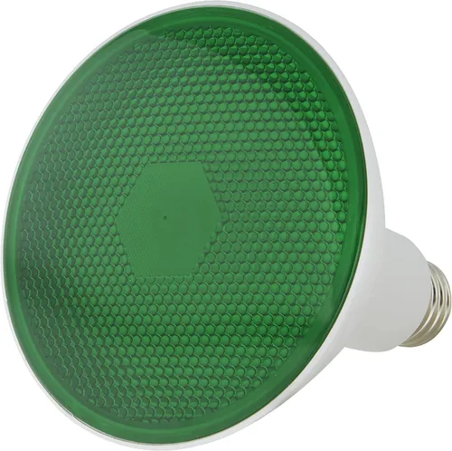 Vista 3 de Satco (S29481) 11.5 vatios, Par38 LED; verde; ángulo de haz de 90 grados; base media; 120 voltios, ideal para uso en iluminación navideña, Soffit