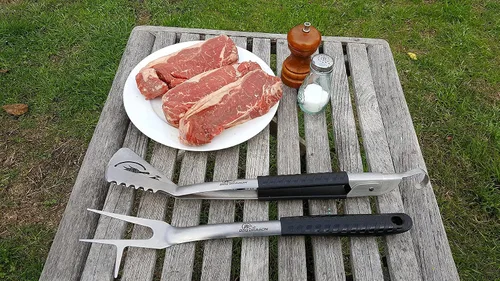 Vista 7 de BBQ Dragon - Utensilios de parrilla - Juego de herramientas para barbacoa - Espátula, tenedor, pinzas combinadas en 2 accesorios para barbacoa