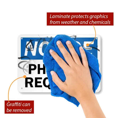 Vista 2 de Letrero con texto en inglés "Notice – Photo ID Required" de SmartSign 7 x 10 pulgadas aluminio reflectante 3M