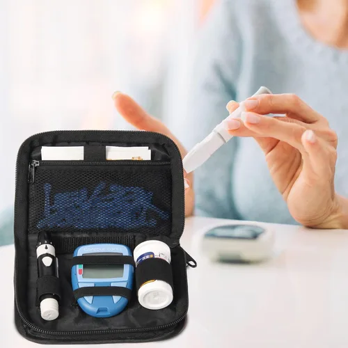 Vista 7 de Estuche de suministro de diabetes, Organizador diabético para tiras de prueba con bolsillo de malla, Bolsa portátil de kit de prueba de diabetes