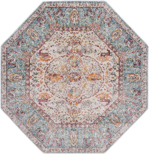 Vista 3 de Unique Loom Baracoa Collection - Alfombra de área - Rumba (octágono de 5 pies 1 pulgada, azul claro/crema)