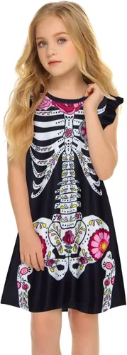 Vista 2 de uideazone Camisones para niñas, con mangas con vuelo, vestido de pijama con estampado 3D de princesa, talla 5-12