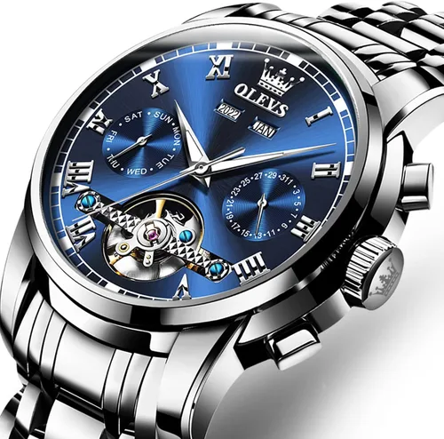Vista 7 de OLEVS Reloj automático (no requiere batería) Relojes de pulsera para hombre, relojes mecánicos de cuerda automática, reloj clásico de esqueleto