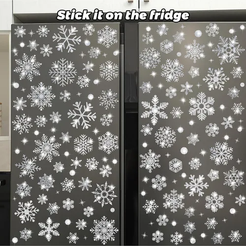 Vista 4 de 207 adhesivos para ventana de copo de nieve con purpurina, adhesivos de Navidad para ventanas de vidrio, adhesivos de Navidad estáticos