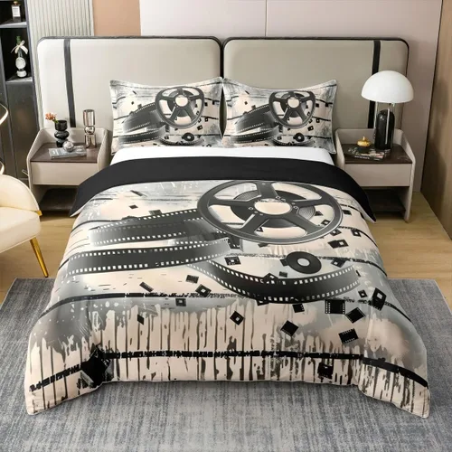Vista 19 de Homewish Theater Cinema Poster 100% Cotton Duvet Cover Twin Size,Retro Movie Bedding Set 2Pcs for Kids Girls Boys Room Decor,Popcorn Comforter Cover
