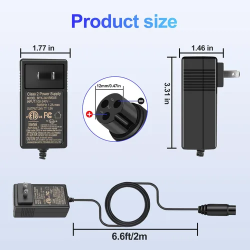 Vista 6 de EGK Cable cargador de repuesto de 24 V de 6.6 pies para Razor MX350 MX400 E300 E200 E150 E125 E100 Scooter, Dirt Bike, Quad ATV, Bolsillo, Mod