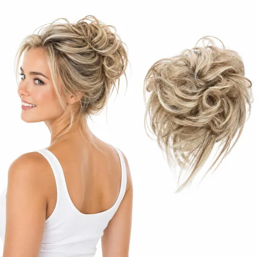 Vista 25 de CAISHA Prettyshop - Banda elástica XXL tipo postizo de cabello voluminoso ondulado, ideal para peinados recogidos de novias o rodetes desaliñados