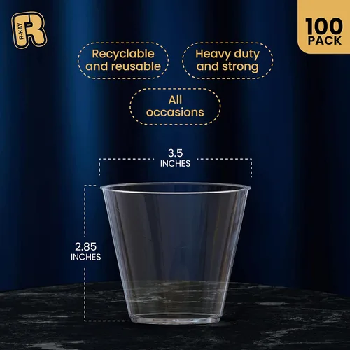 Vista 5 de R-kay Vasos de plástico transparente de 9 onzas para fiestas, paquete de 100 vasos transparentes, vasos desechables resistentes, copas de vino