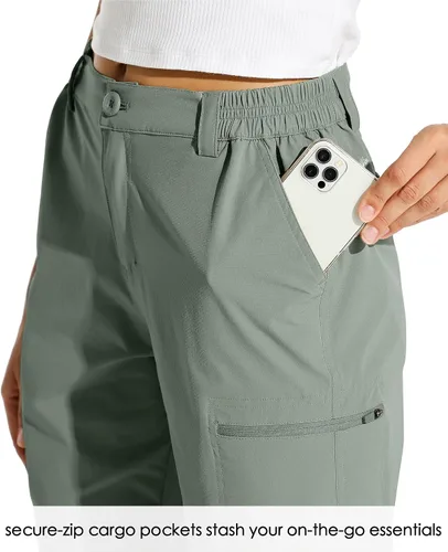 Vista 3 de Willit - Pantalones cortos de senderismo tipo cargo para mujer, de 10 pulgadas, elásticos, para golf, activos, de secado rápido, pantalones cortos