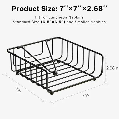 Vista 3 de Paquete de 2 servilleteros para mesa con brazo pesado, servilleteros planos de metal para servilletas de papel, dispensador de servilletas al aire